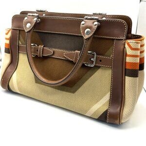 MIU MIU Multi-Colored Leather and Canvas Tote Bag